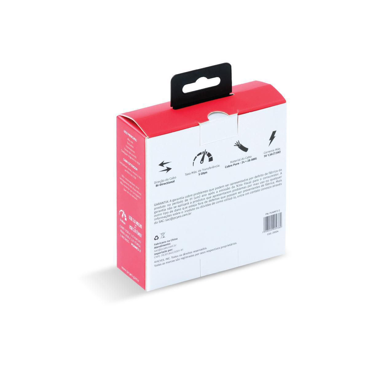 Miniatura Cabo Extensor Usb A 3.0 Macho Para Usb A 3.0 Fêmea 28Awg 2 M