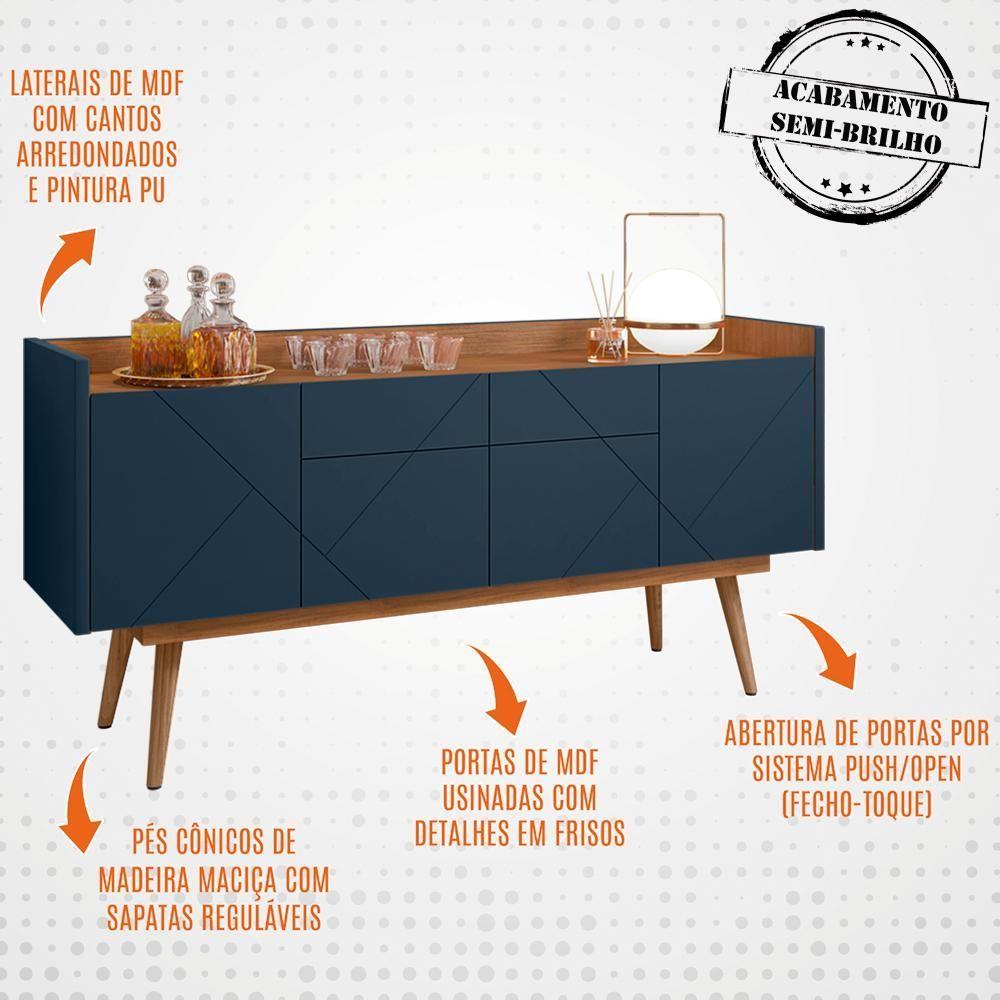 Miniatura Aparador Buffet 4 Portas E 2 Gavetas Azul Cobalto Cedro