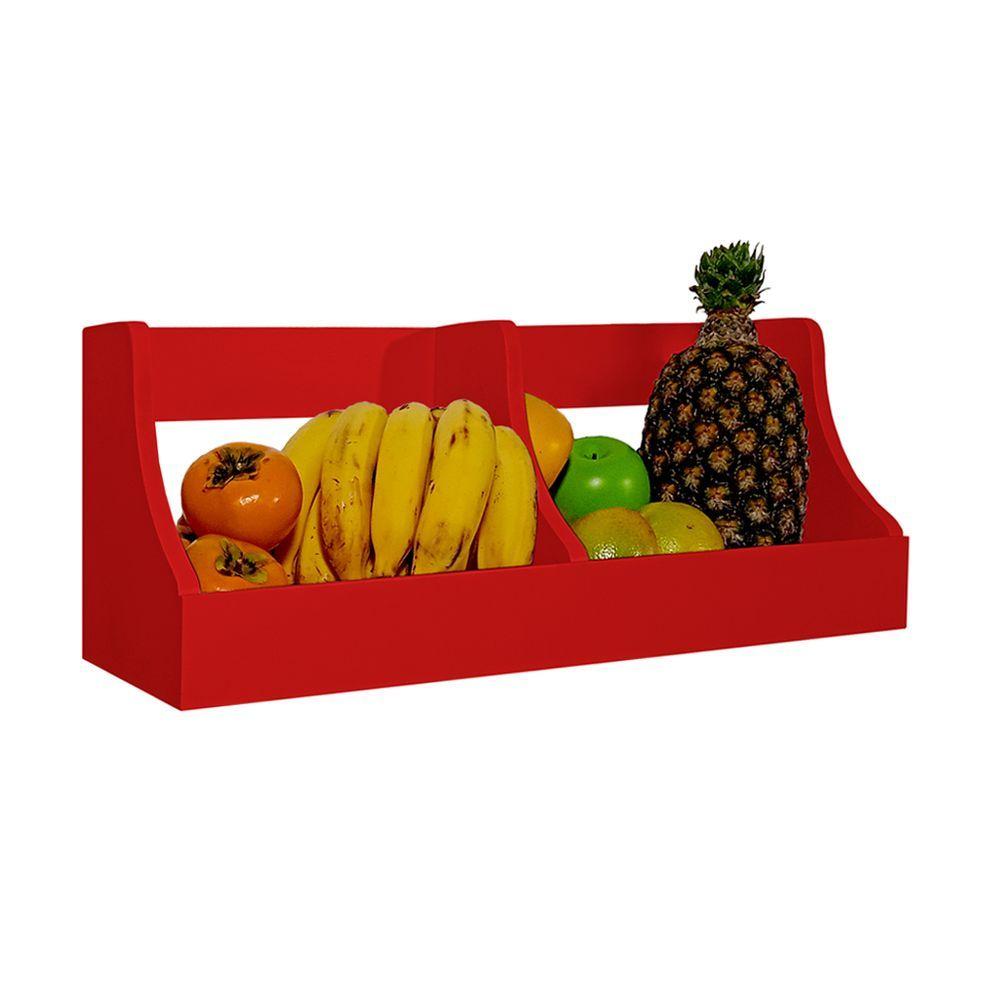 Miniatura Fruteira Suspensa De Parede Prateleira Porta Legumes Cozinha Em Madeira Vermelho Laca
