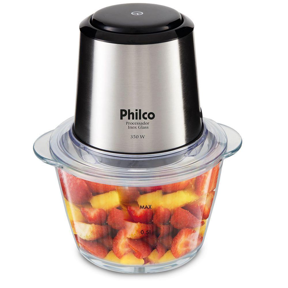 Miniatura Processador Philco Inox Glass 1,2L 350W Função Pulsar PPS01I 220V
