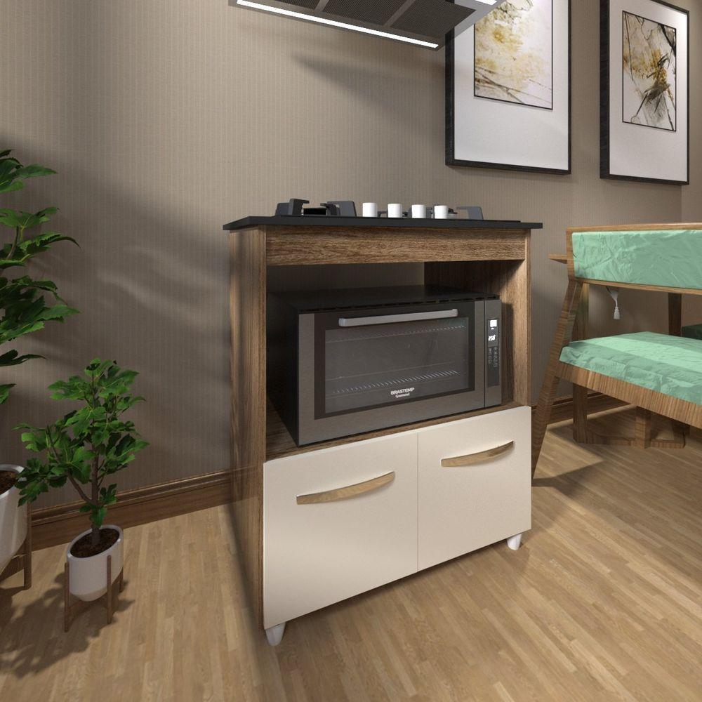 Miniatura Balcão Armário De Cozinha Para Fogão Cooktop 4 Bocas E Forno Elétrico Evelyn Mobília Decor Savana Off White