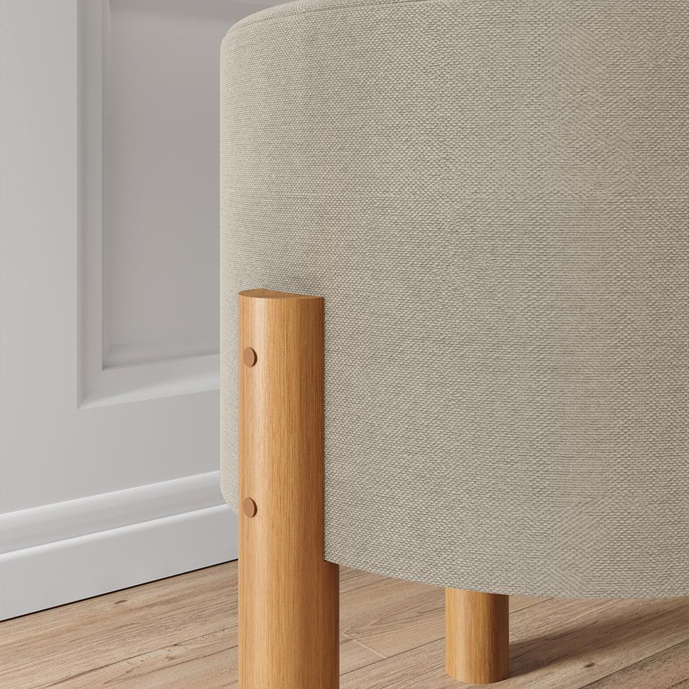 Painel Suspenso TV 48 Polegadas Nicho Nairobi Ripado Freijó/Cinza e Kit 2 Puff Banqueta Redonda Multiuso Pés Retrô Thor Bege Sala Quarto