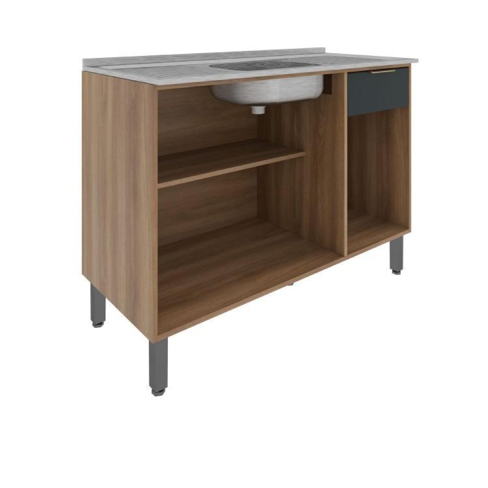 Miniatura Cozinha Modulada 4 Peças Thalita Moveis Sul Nogal Manchester/Preto