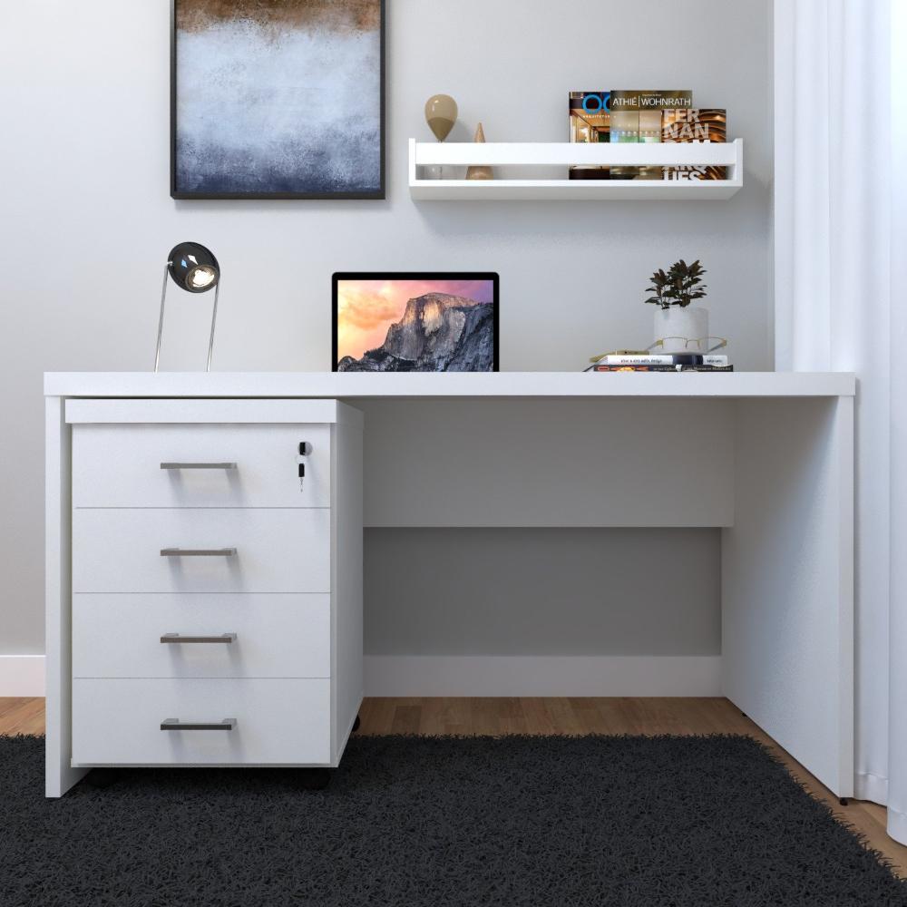 Conjunto Escritório / Home Office Kit com Mesa, Gaveteiro e Prateleira