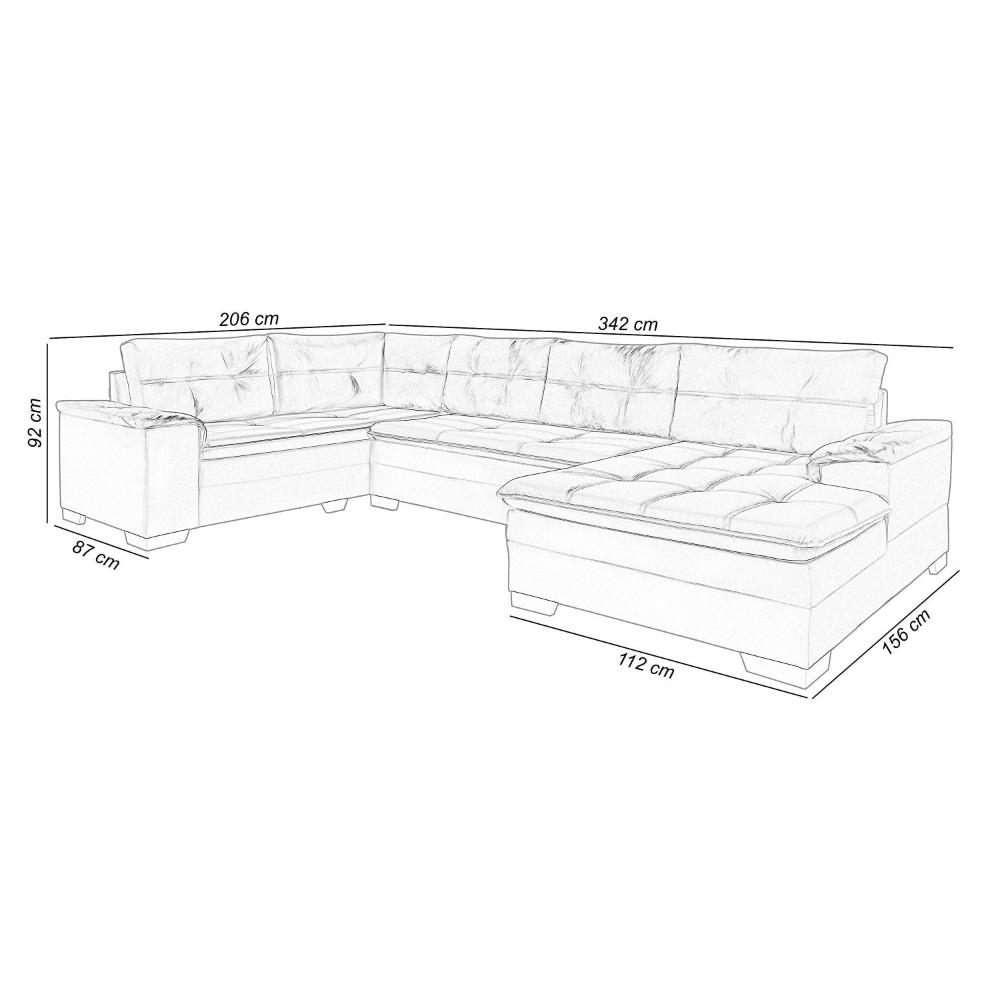 Miniatura Sofá de Canto 6 Lugares Com Chaise Suede Aveludado Viena Império Estofados Preto