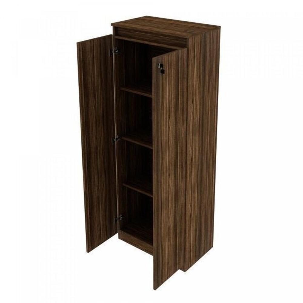 Miniatura Kit 2 Peças Armário Escritório com 2 Portas com Chave, Balcão para Escritório com Chave e 2 Portas Nogal