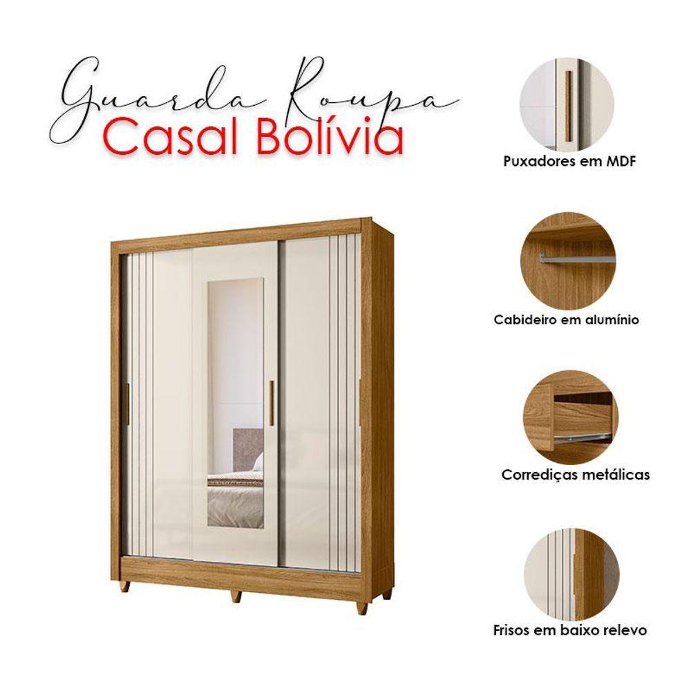 Miniatura Guarda Roupa Casal Bolívia 3 Portas Freijó Off White Com Espelho - Moval