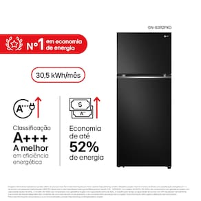 Geladeira LG Frost Free Preta GN-B392PXGB Duplex com Tecnologia Inverter Top Freezer - 395 litros 110V
