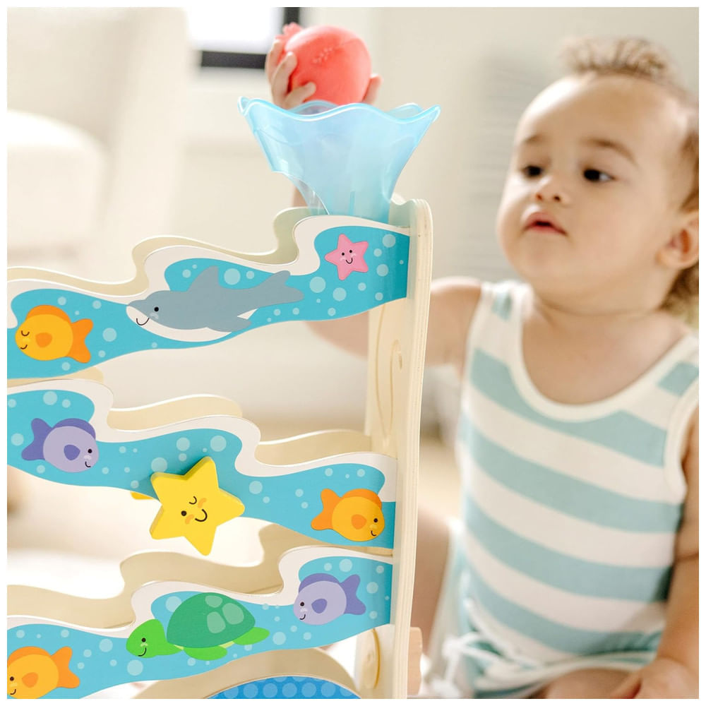 Miniatura Escorregador Infantil de Madeira, Tema Oceano com 5 Peças Ideal para Aprendizagem Precoce de Bebês e Crianças, Me...