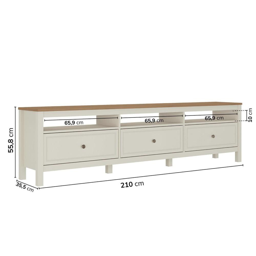 Miniatura Rack para Tv 75 Polegadas 3 Gavetas 210cm Ananda Cabecasa Madeiramadeira Off-white/Mel