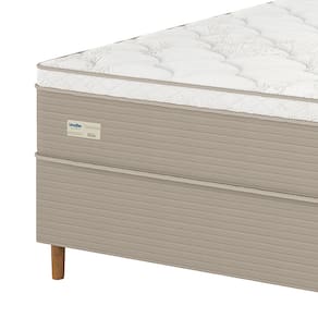 Miniatura Cama Box Casal Umaflex Milão com Revestimento em Malha + Colchão com Euro Pillow e Molas Ensacadas 30x138x188cm – Bege e Branca