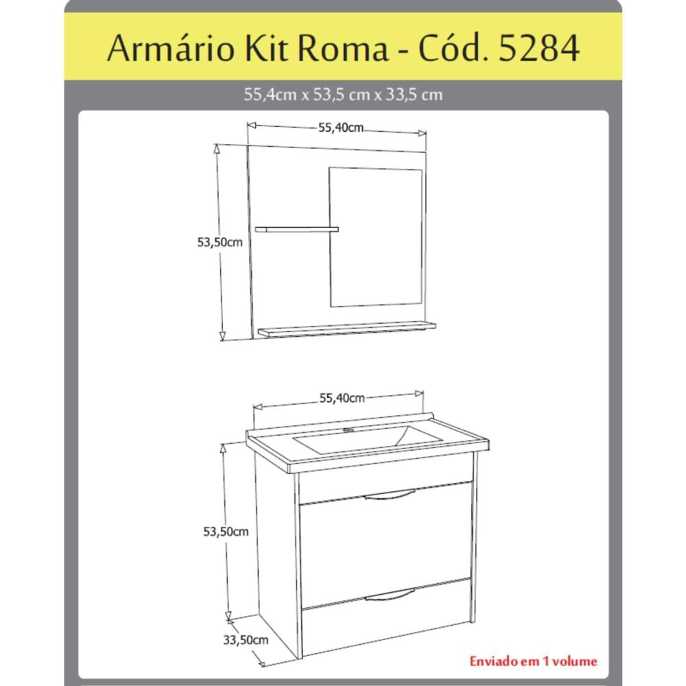 Miniatura Conjunto Gabinete de Banheiro Suspenso 1 Gaveta com Espelheira e Cuba Nogal Sevilha