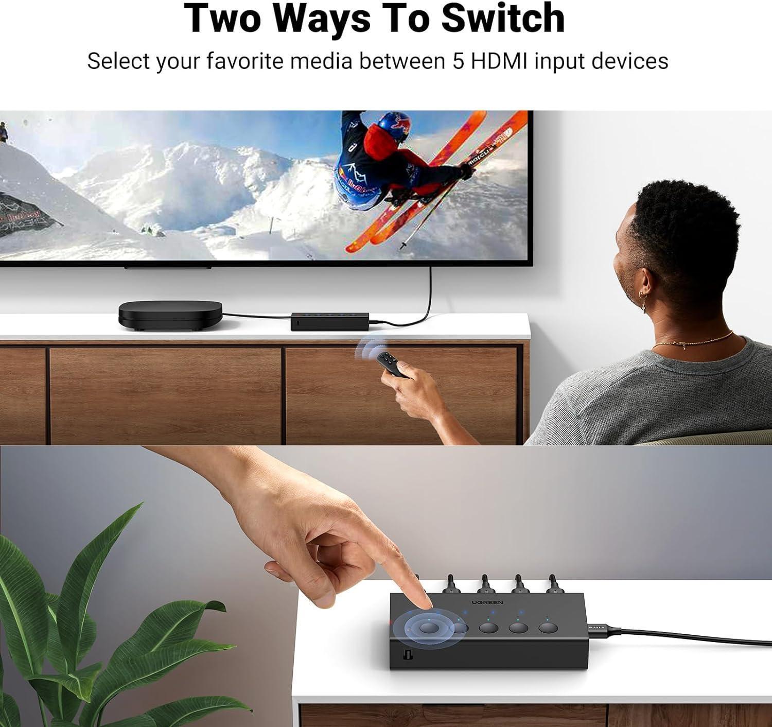 Ugreen Switch Interruptor Hdmi 5 In 1 Out 4K 60Hz C/Controle