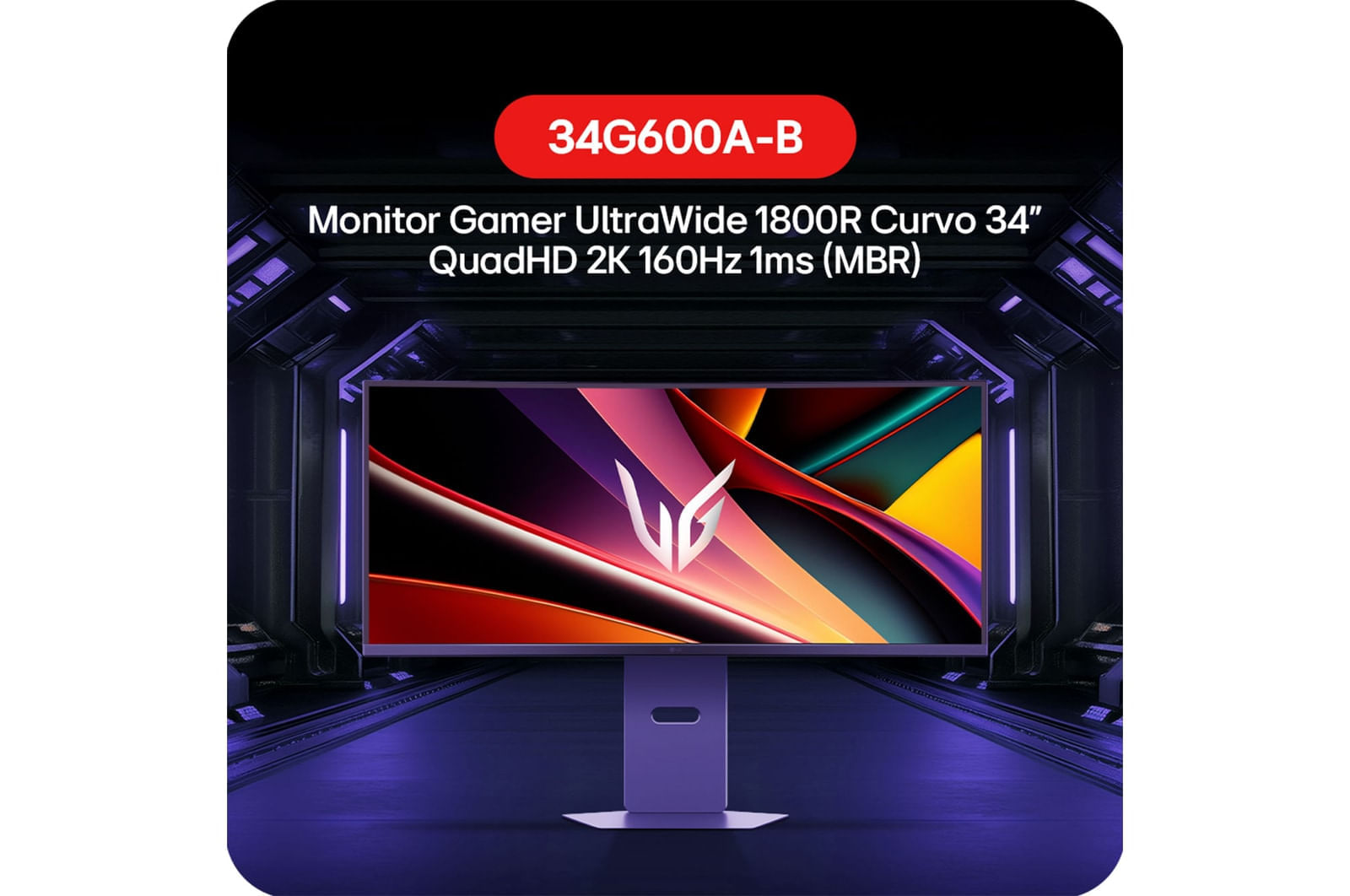 Monitor Gamer LG UltraGear™ Curvo 34G600A-B 34" QuadHD 2K, UltraWide 1800R, 160Hz, 1ms (MBR), AMD FreeSync™ Premium, HDR10, MaxxAudio
