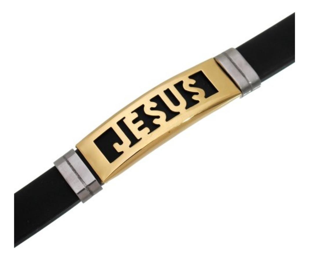 Miniatura Pulseira Silicone E Aço Inox Masculina Jesus Premium Quality
