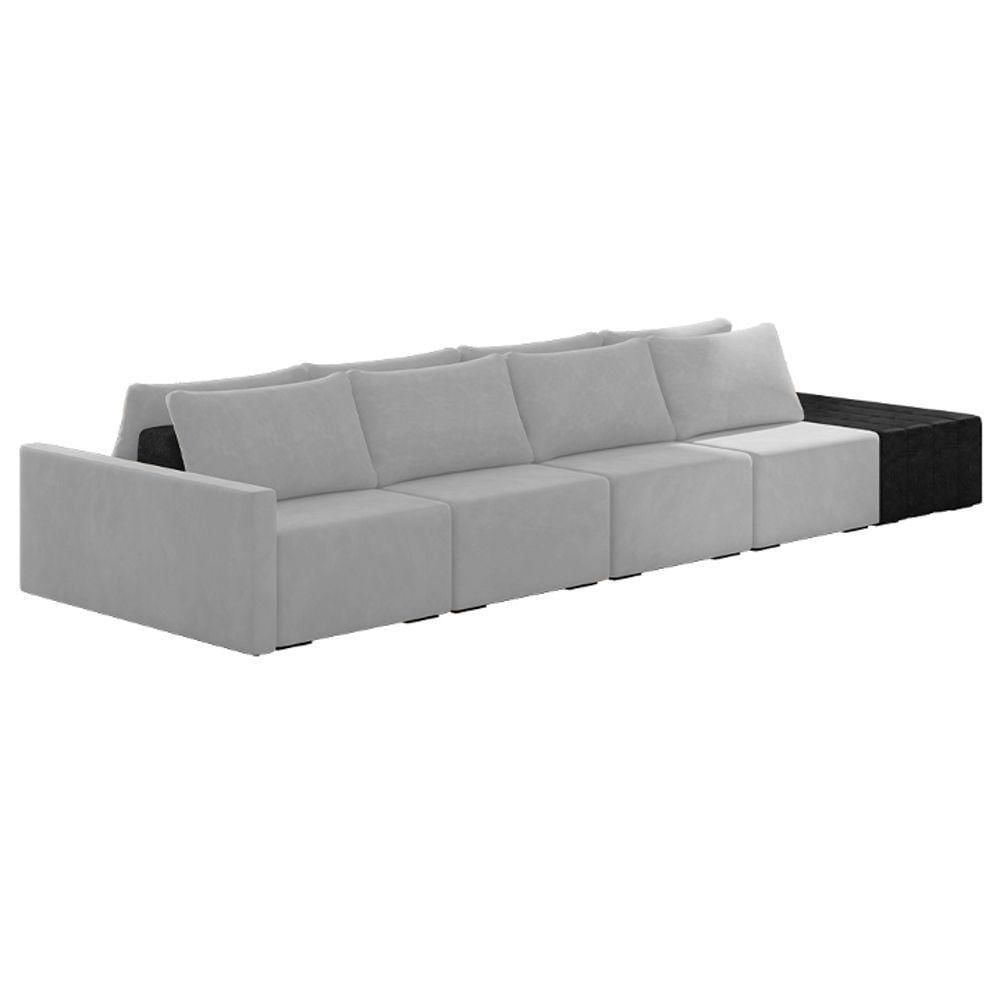 Sofá Ilha Modular Living Com Puff 392cm Georgia K04 Veludo Cinza/preto - Mpozenato