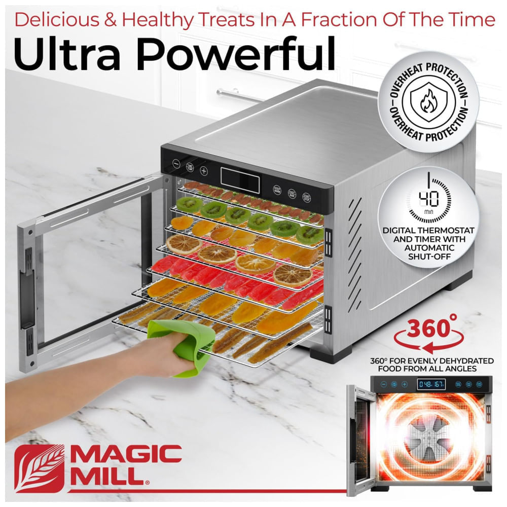 Miniatura Desidratador de Alimentos Magic Mill MFD-7700 - 7 Bandejas, Potência de 1000W, Controle de Temperatura, Ideal para Secagem de Frutas, Carnes e Ervas 110v