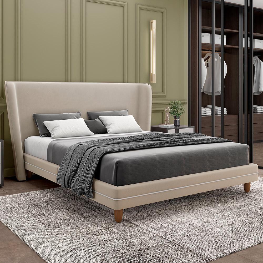 Miniatura Cama Casal Queen Base Box Pés Madeira 168cm Suném P05 Veludo Bege - Lyam Decor