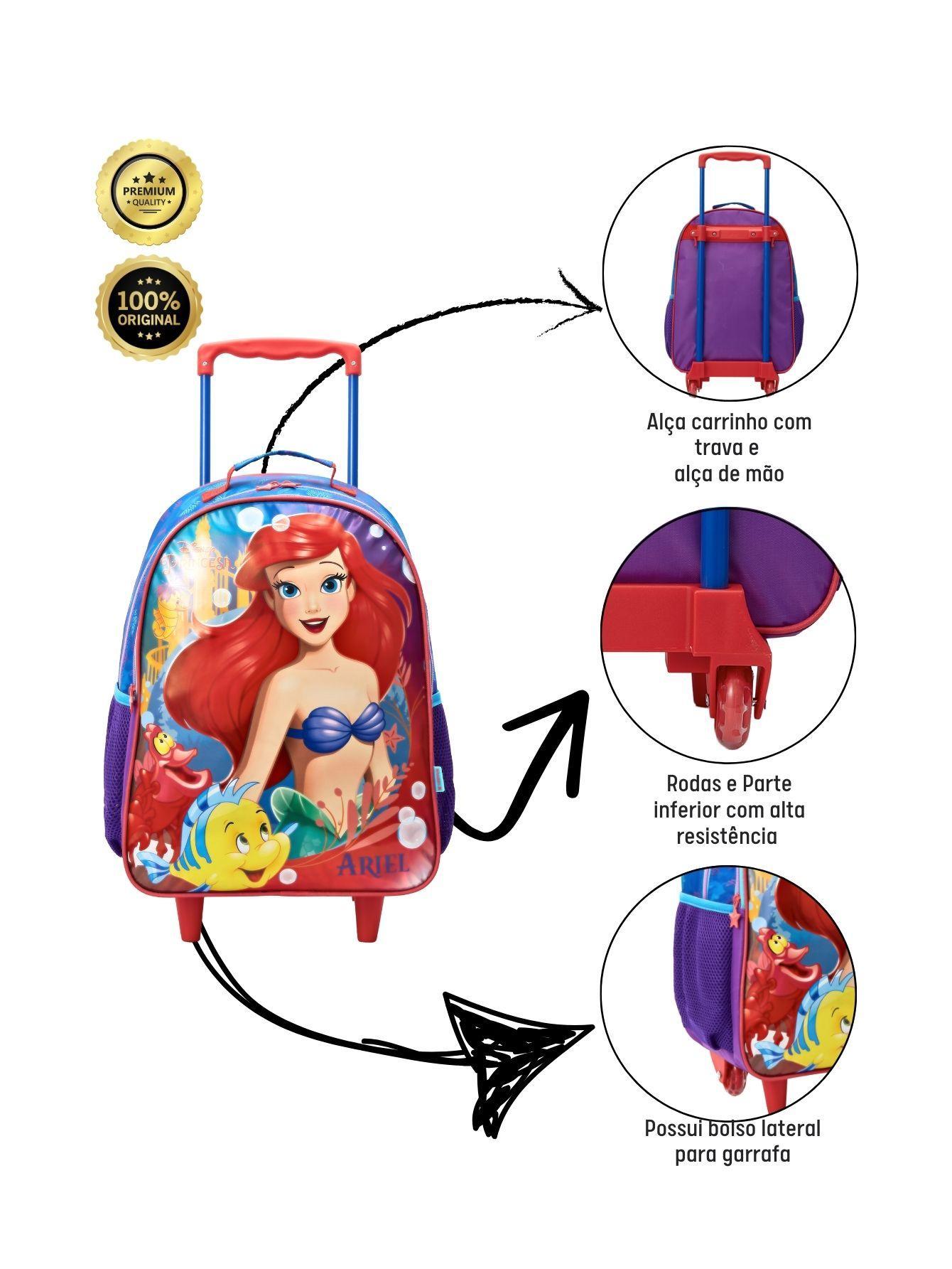 Miniatura Kit Escolar Mochila De Rodinha+Lancheira+Estojo Ariel Sereia