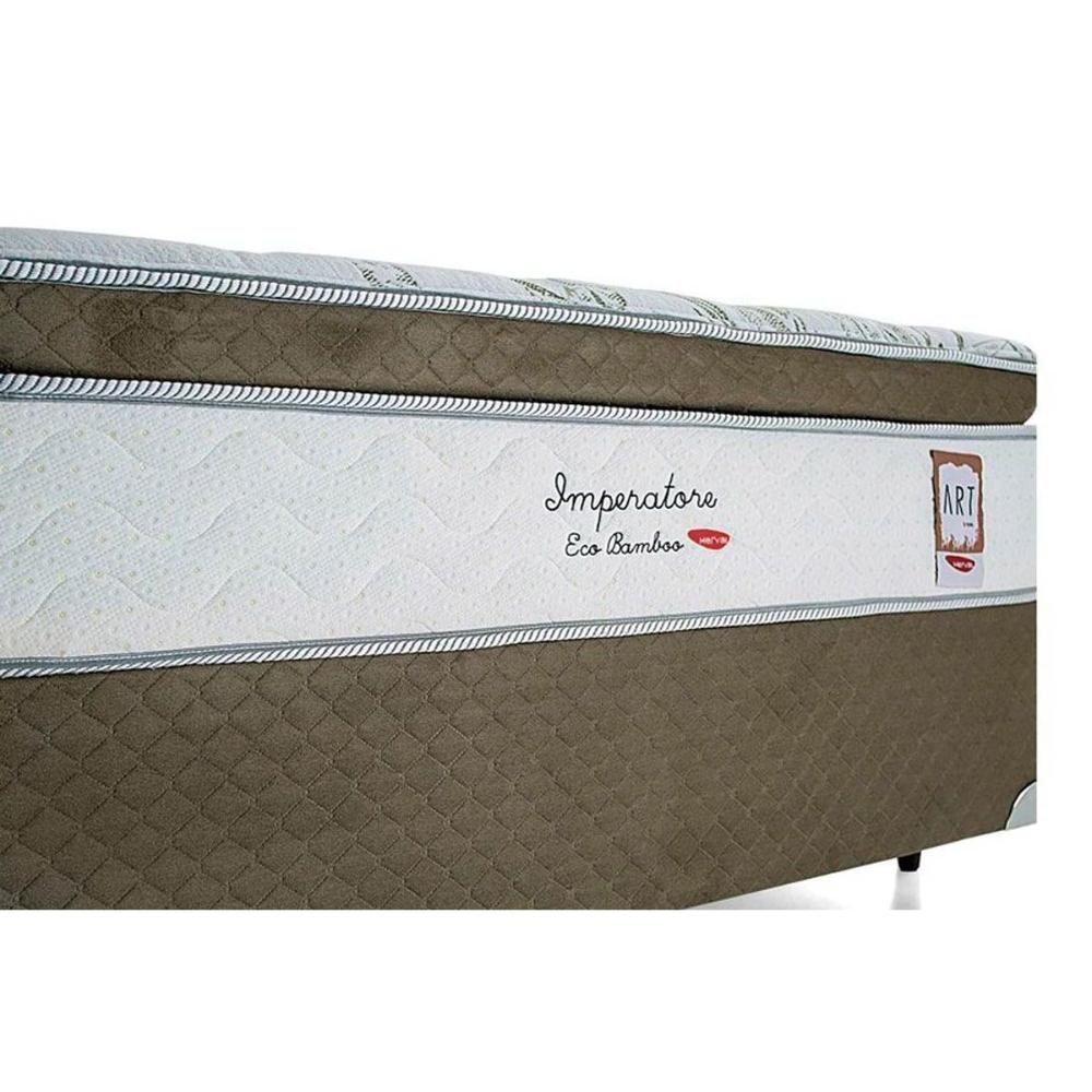 Miniatura Cama Box Queen: Colchão Molas Ensacadas Herval Imperatore Eco Bamboo + Base Velvet Gray(158X198)