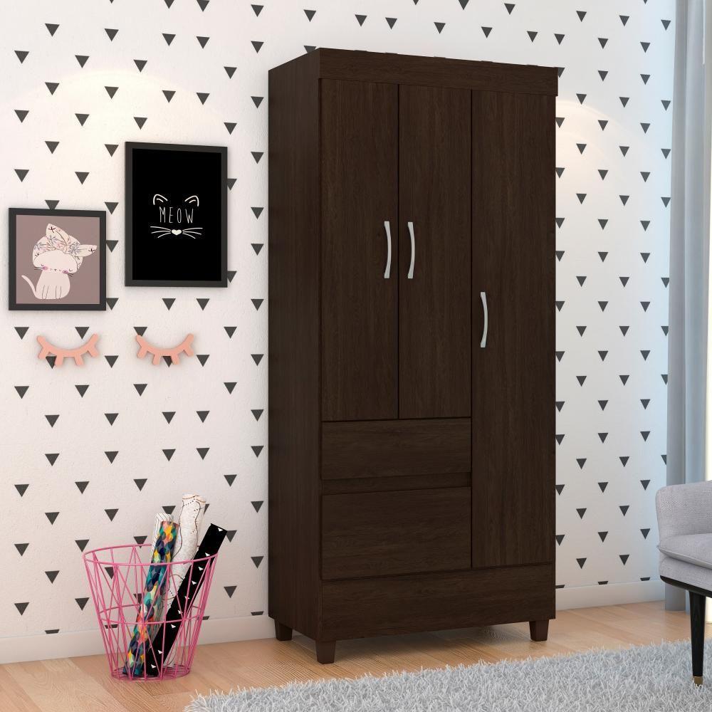 Miniatura Guarda-roupa 3 Pts 2 Gavetas Wind Ebano Touch Demóbile Ebano Touch