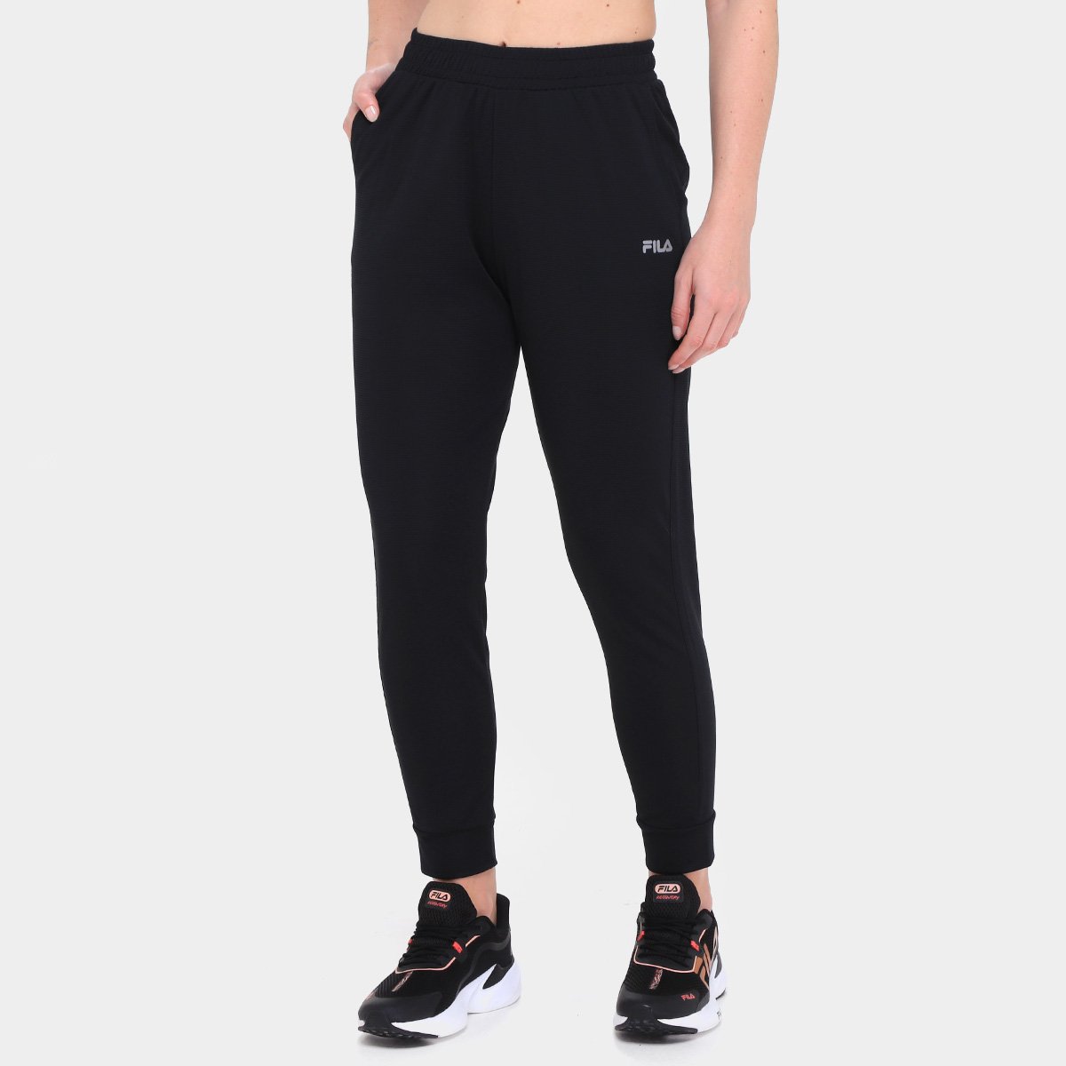 Miniatura Calça Fila Flow Essential Feminina Preto+Prata - GG
