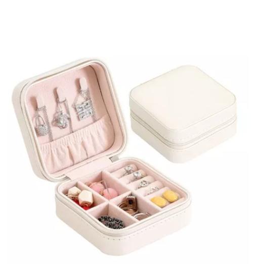 Miniatura Porta Jóias Couro Premium Viagem Branco 10cmx10cmx5,0cm