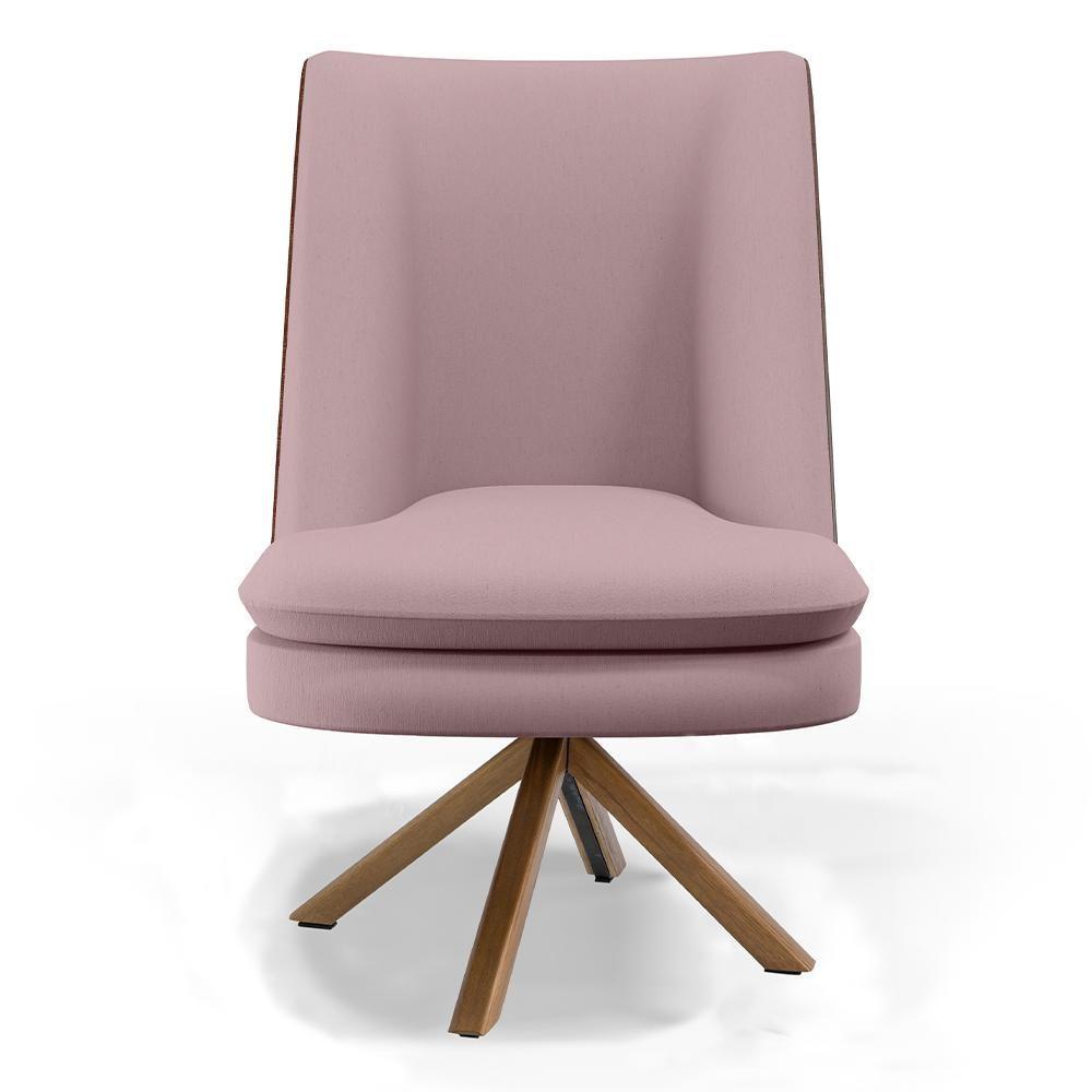 Poltrona Base Giratória Veludo Rosê C-305 Corano Marrom B-38