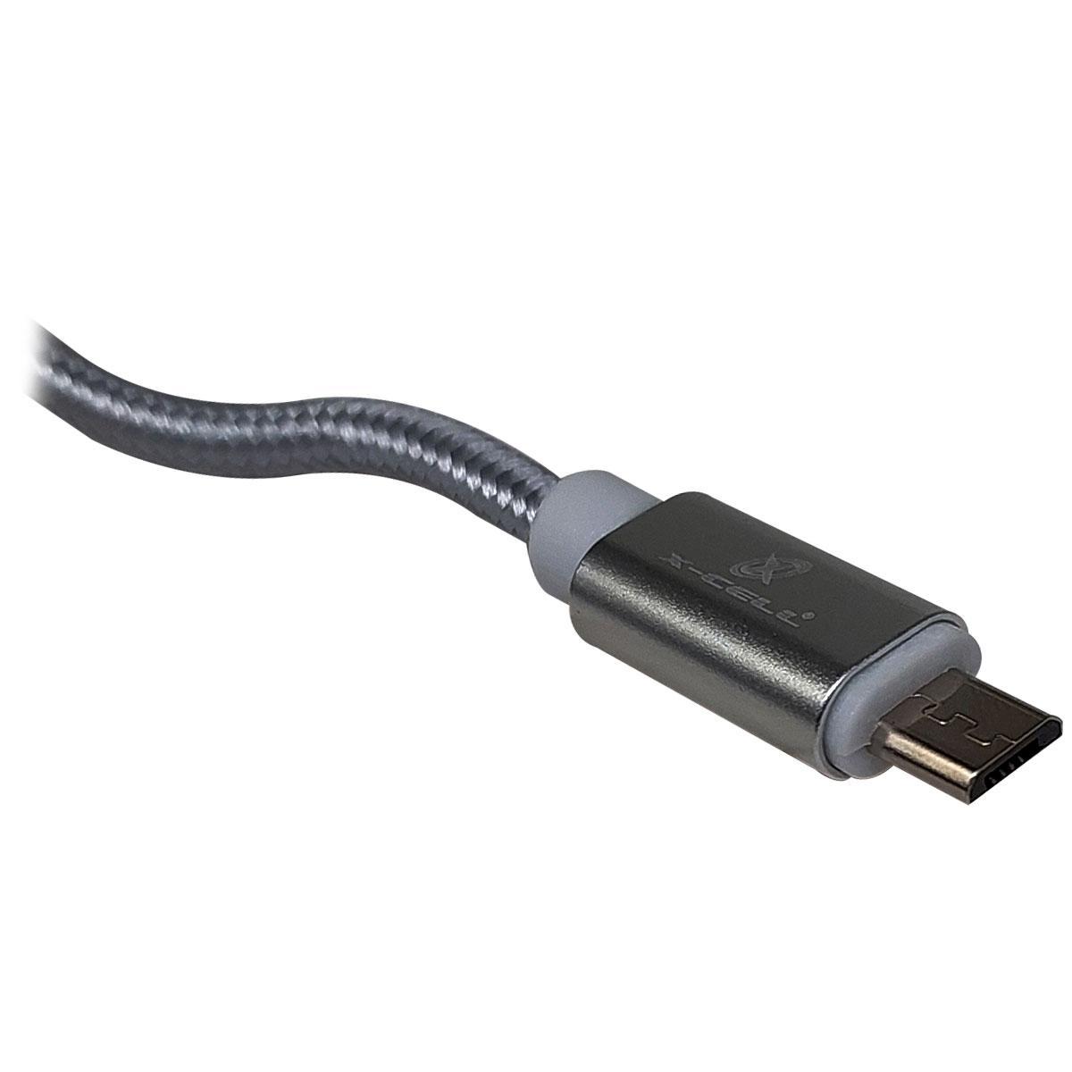 Miniatura Cabo Usb/Micro Ubs X-Cell, Nylon, Prata - Xc-Cd-15