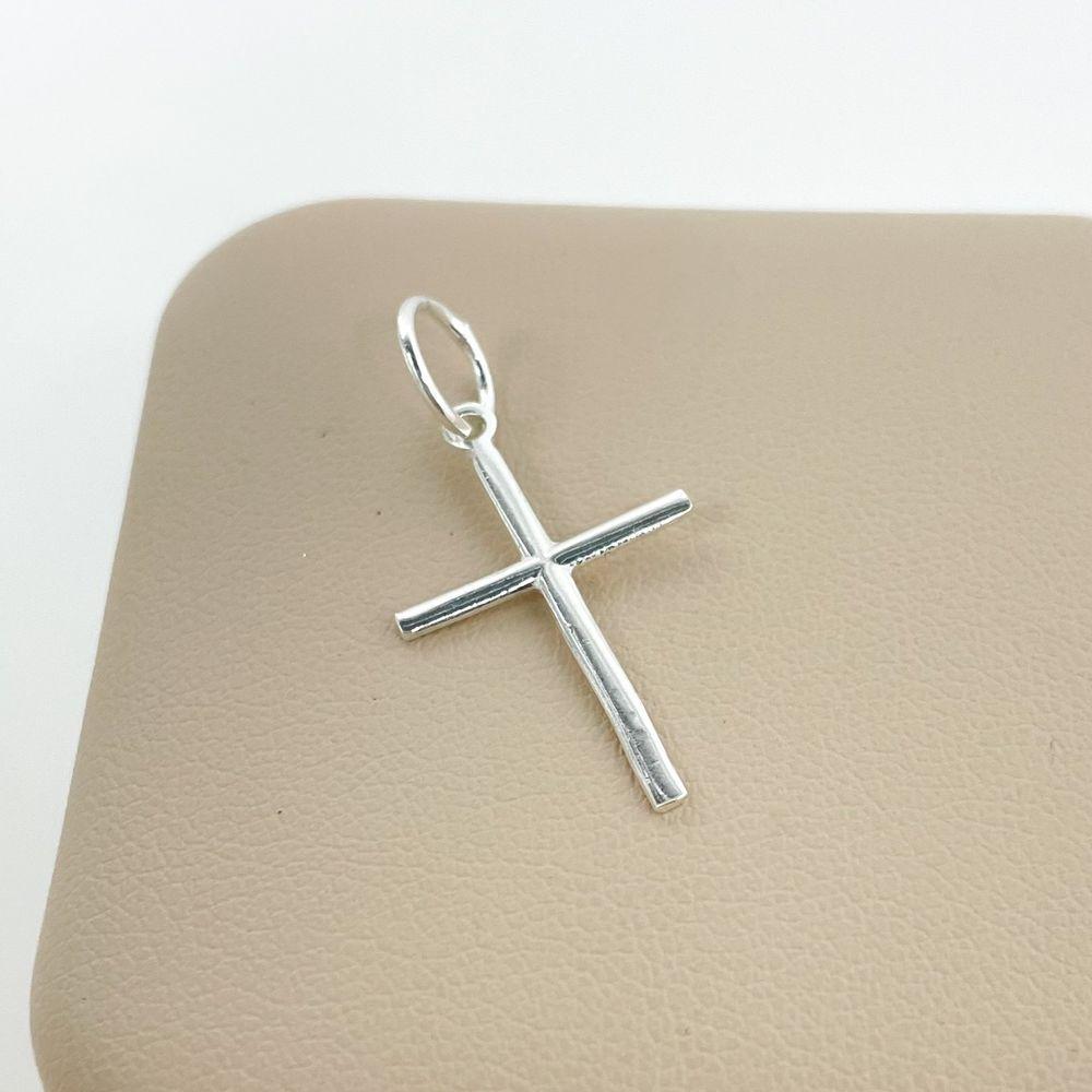Miniatura Pingente Crucifixo Palito Liso Prata 925