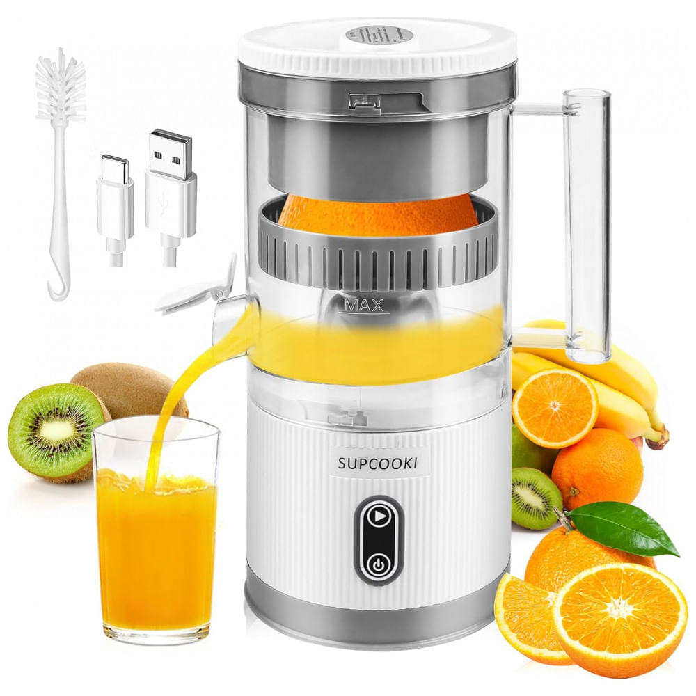 Miniatura Espremedor Elétrico Portátil Recarregável USB para Frutas Cítricas, 110V 80W, SUPCOOKI, Branco