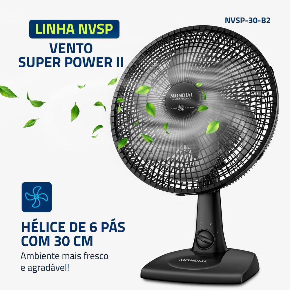 Miniatura Ventilador De Mesa 30cm Super Power Ii Mondial Preto 60W NVSP-30-B2 220V