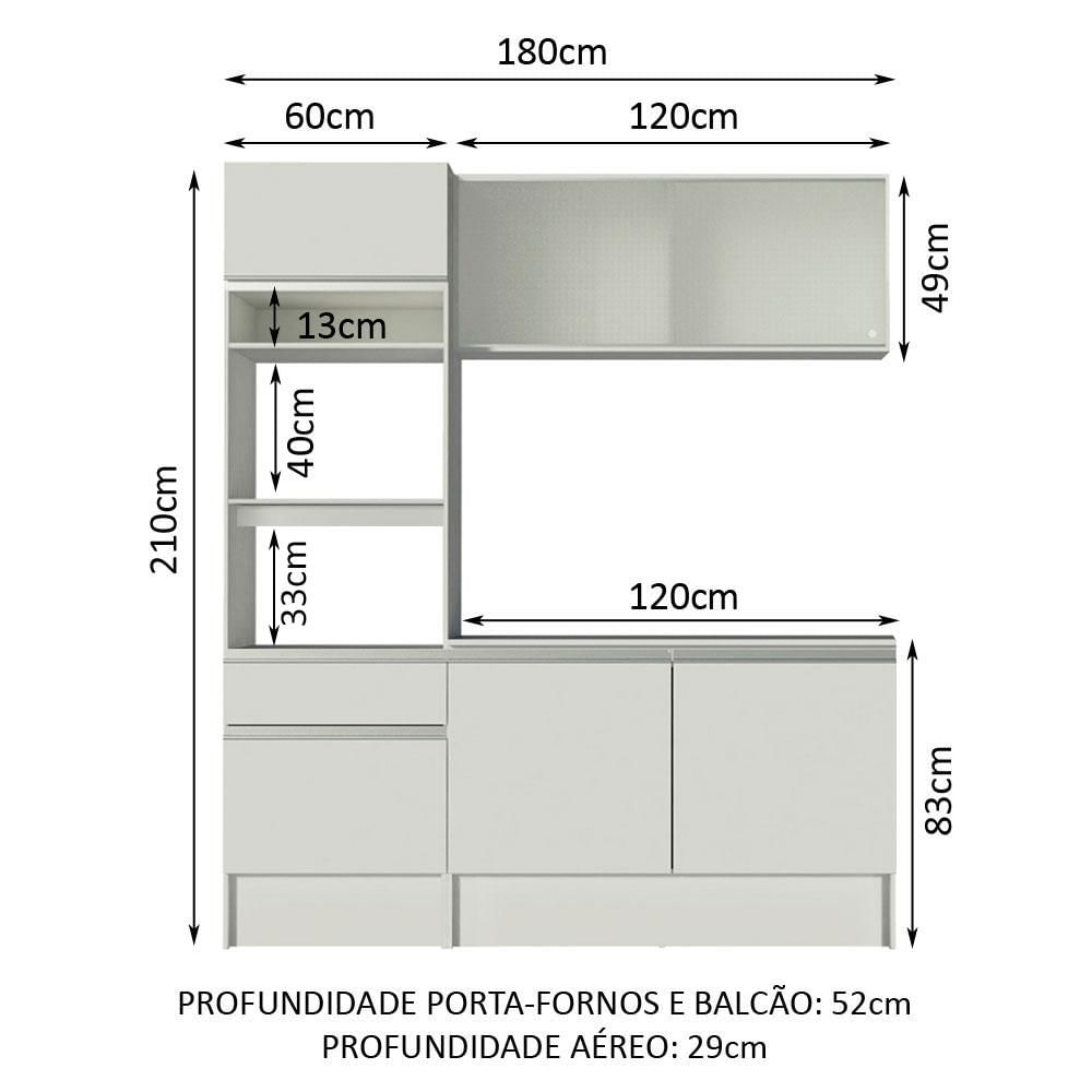 Miniatura Armário de Cozinha Compacta 180cm Branco Topazio Madesa 86 Branco