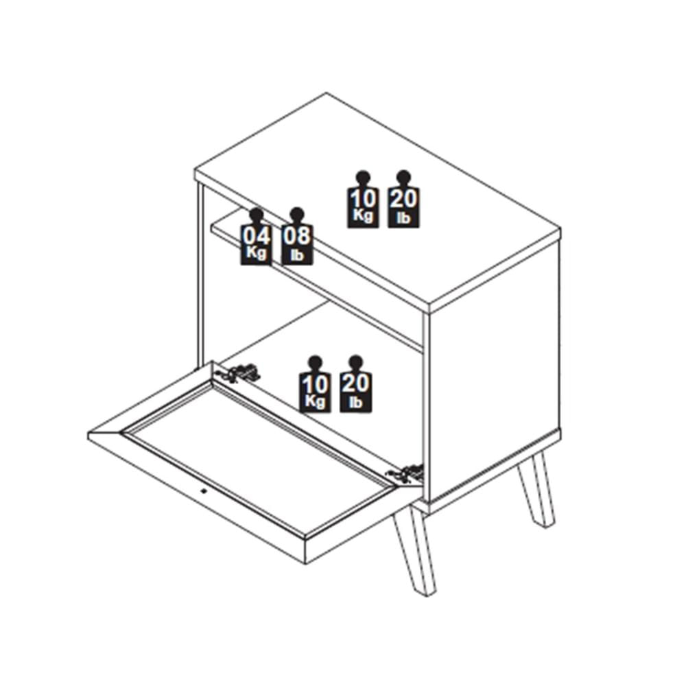 Mesa Cabeceira Jb 2300 com Porta em Rattan e Puxador de Couro Nature/Pérola