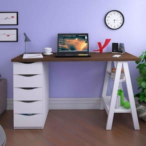 Miniatura Escrivaninha Artany Spirit II com 5 Gavetas Marrom/Branco