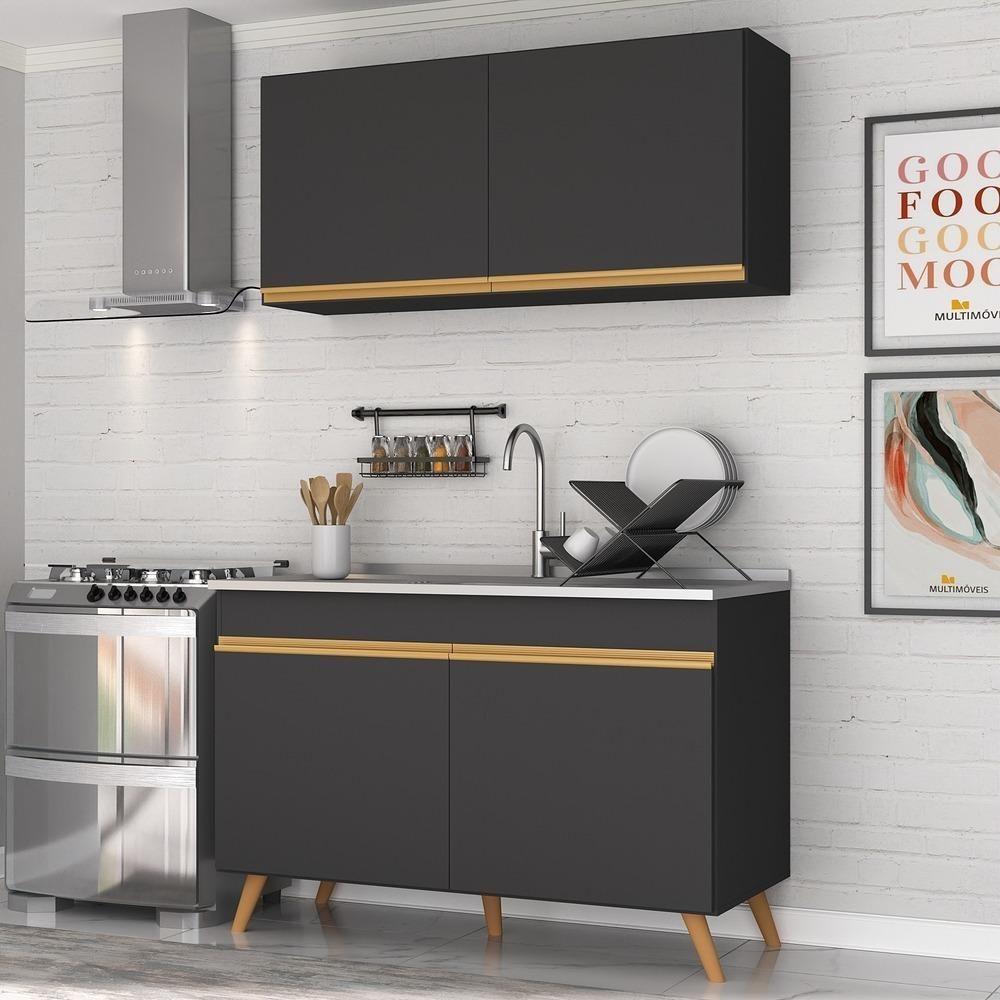 Armário De Cozinha Compacta 120cm Multimóveis V3748/dourado