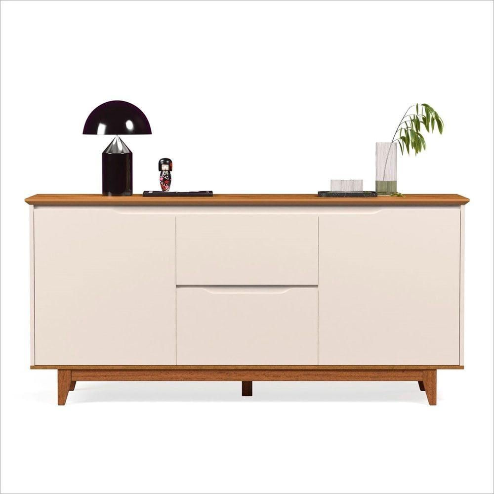 Miniatura Aparador Buffet Flow 2 Portas 2 Gavetas 163cm Ej Móveis Off White Freijó