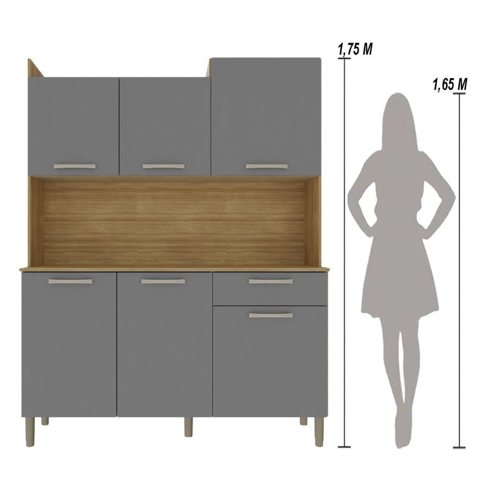 Miniatura Armário De Cozinha Compacta Mdf 6 Portas 1 Gaveta Gênova Plus Freijó-gris