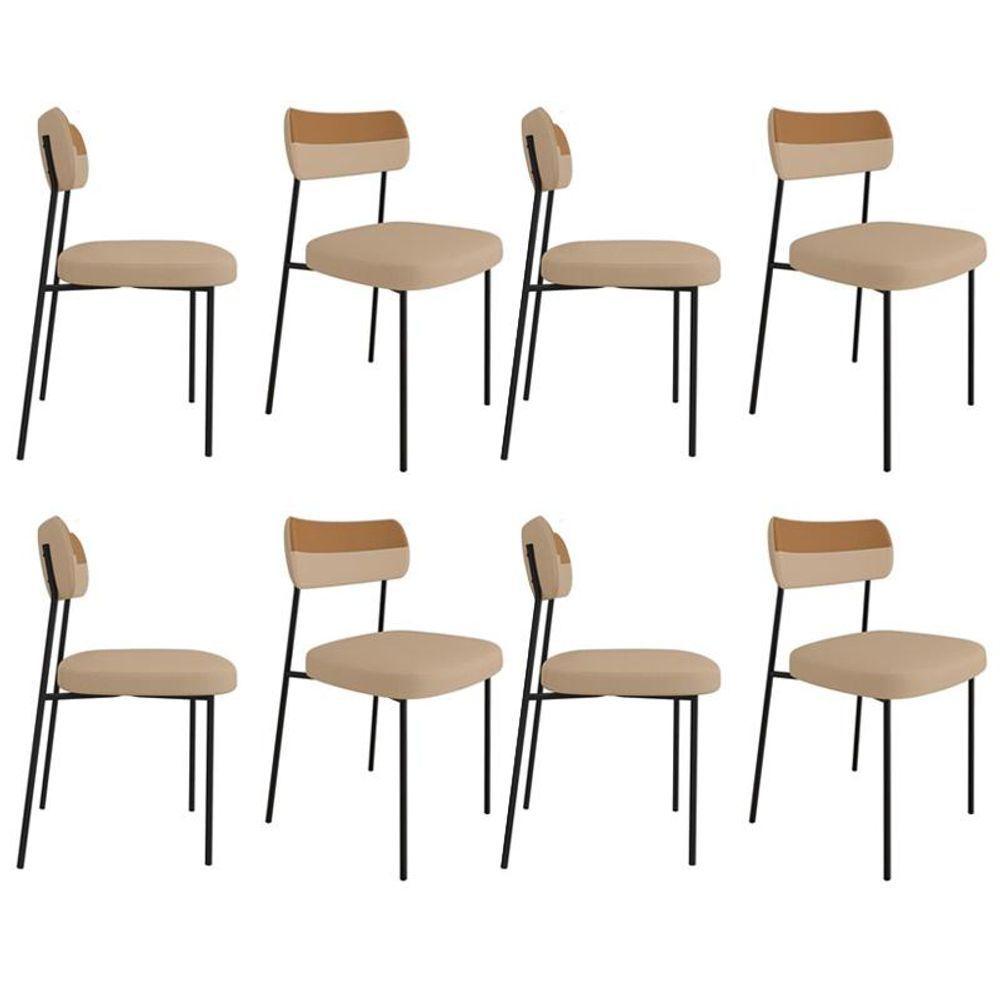Miniatura Kit 8 Cadeiras Mila Laminado Caramelo/linho Bege - Fdecor