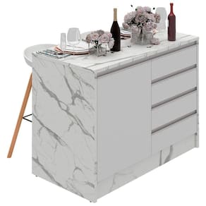Bancada Bartira Gourmet com 1 Porta, 4 Gavetas e 1 Prateleira - 126cm de largura Branco e Thassos