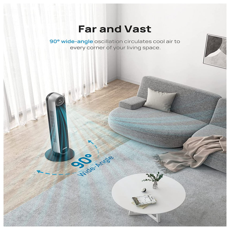 Ventilador de Torre Dreo DR HTF007S com 4 Velocidades, Controle Remoto, Tela LED e Controle de Voz, 110V, Cinza