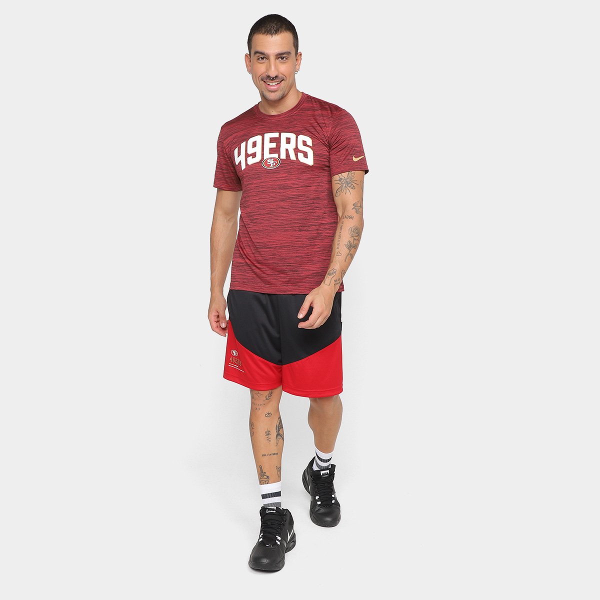 Miniatura Bermuda NFL San Francisco 49ers Nike Dri-Fit Knit Masculina Preto+Vermelho - EGG
