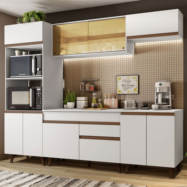Miniatura Cozinha Completa Madesa Reims 260002 com Armário e Balcão Branco Cor:Branco