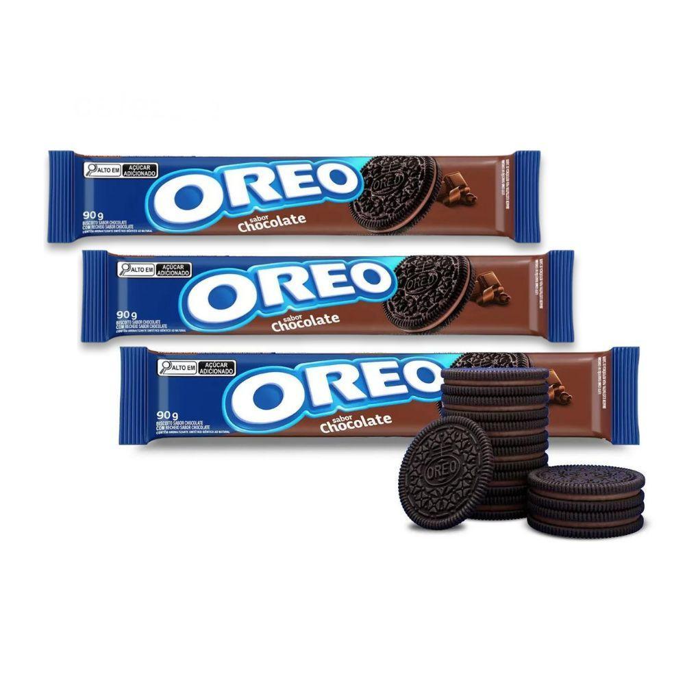 Miniatura Biscoito Oreo Recheado Chocolate Kit 3 Pacotes De 90G