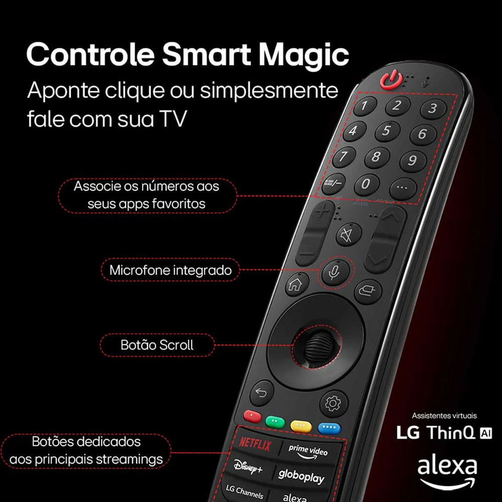 Smart TV 4K 50 Polegadas LG UHD 50UT8050 Processador A5 Ger7 AI Alexa/Chromecast integrado Otimizador de Jogos webOS 24 Controle Smart Magic Preto