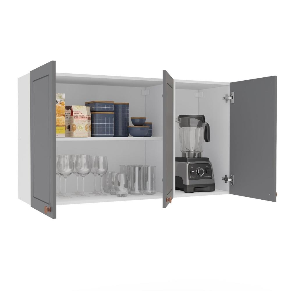 Armário Aéreo 3 Portas 120 Cm Pérola Yescasa Branco / Cinza