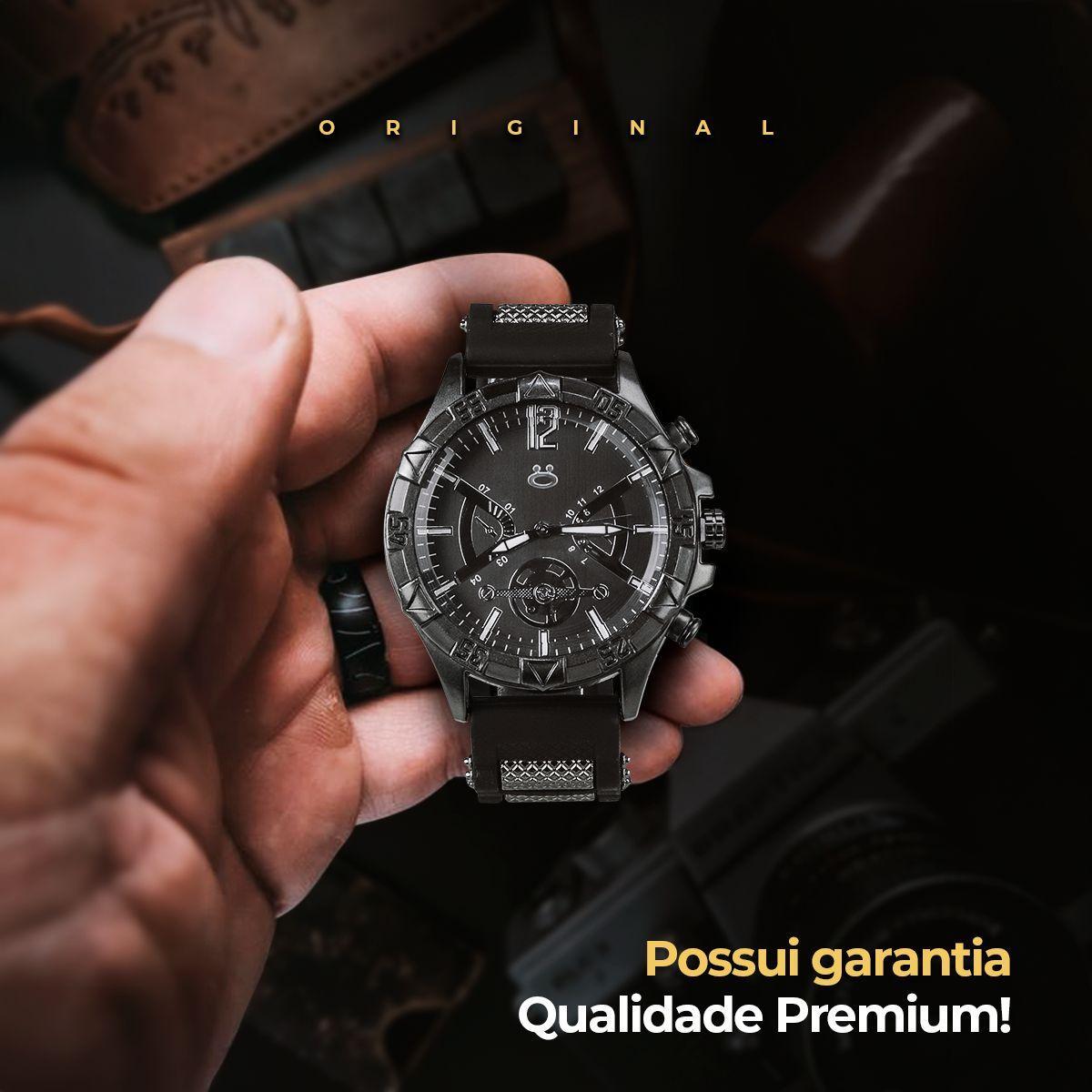 Relogio Masculino Preto Aço + Pulseira Social Robusto