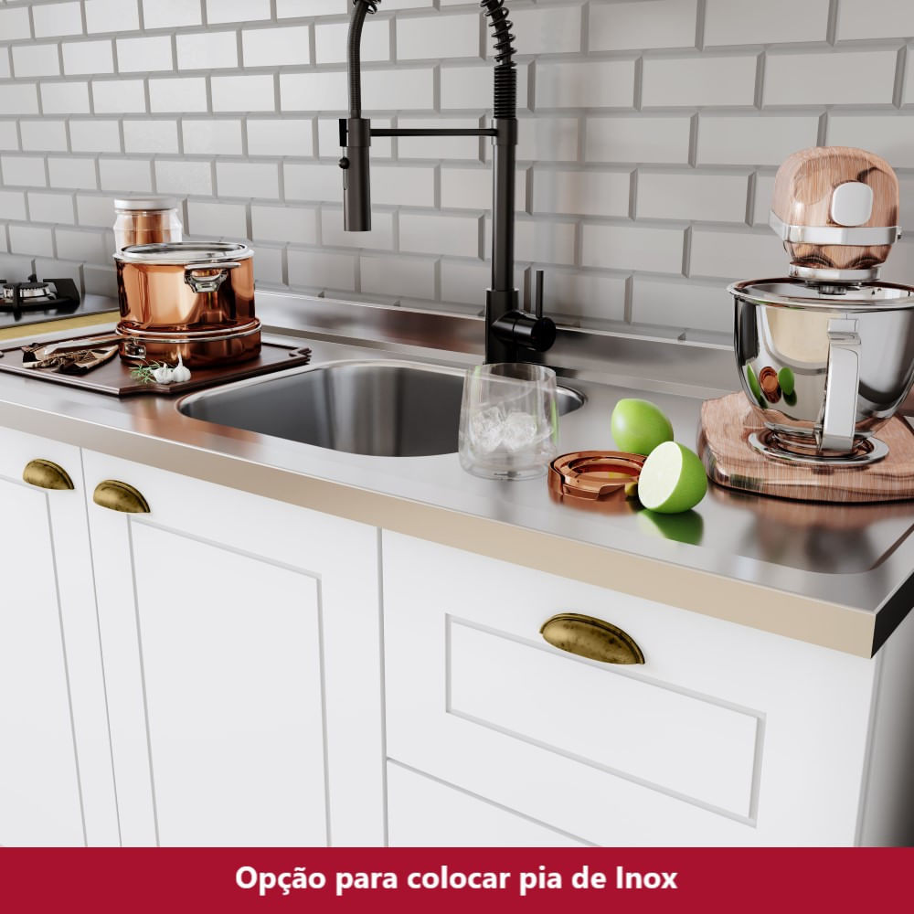 Miniatura Cozinha Compacta 04 Peças com Aéreo para Geladeira Americana Henn Branco HP