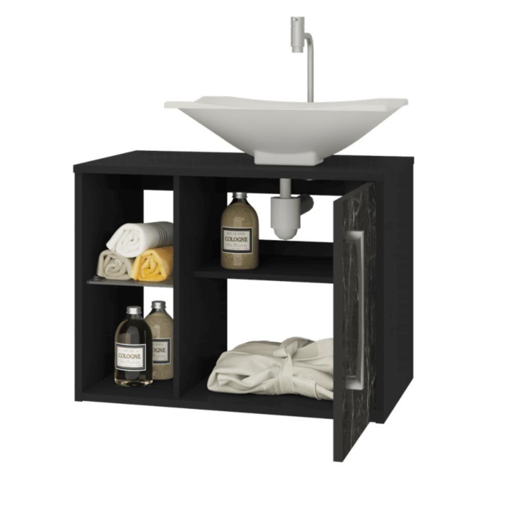 Miniatura Conj Gabinete E Espelheira Baden P/ Banheiro Preto Fosco/nero
