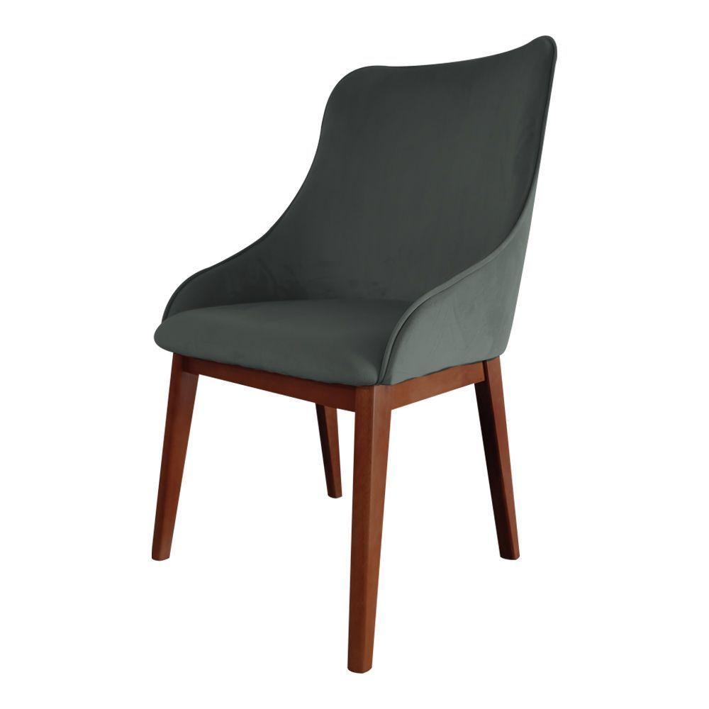 Miniatura Kit 2 Cadeiras De Jantar Estofada Anatômica Veludo Cinza Base Madeira Maciça Imbuia Cinza